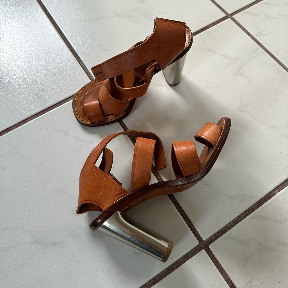 Leather Strappy Block Heels